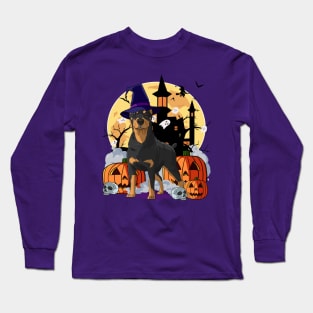 Doberman Pinscher Halloween Pumpkin Witch Long Sleeve T-Shirt